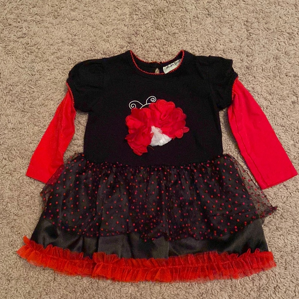 24M ladybug long sleeve red polka dot black top shirt rare, too Valentine’s Day